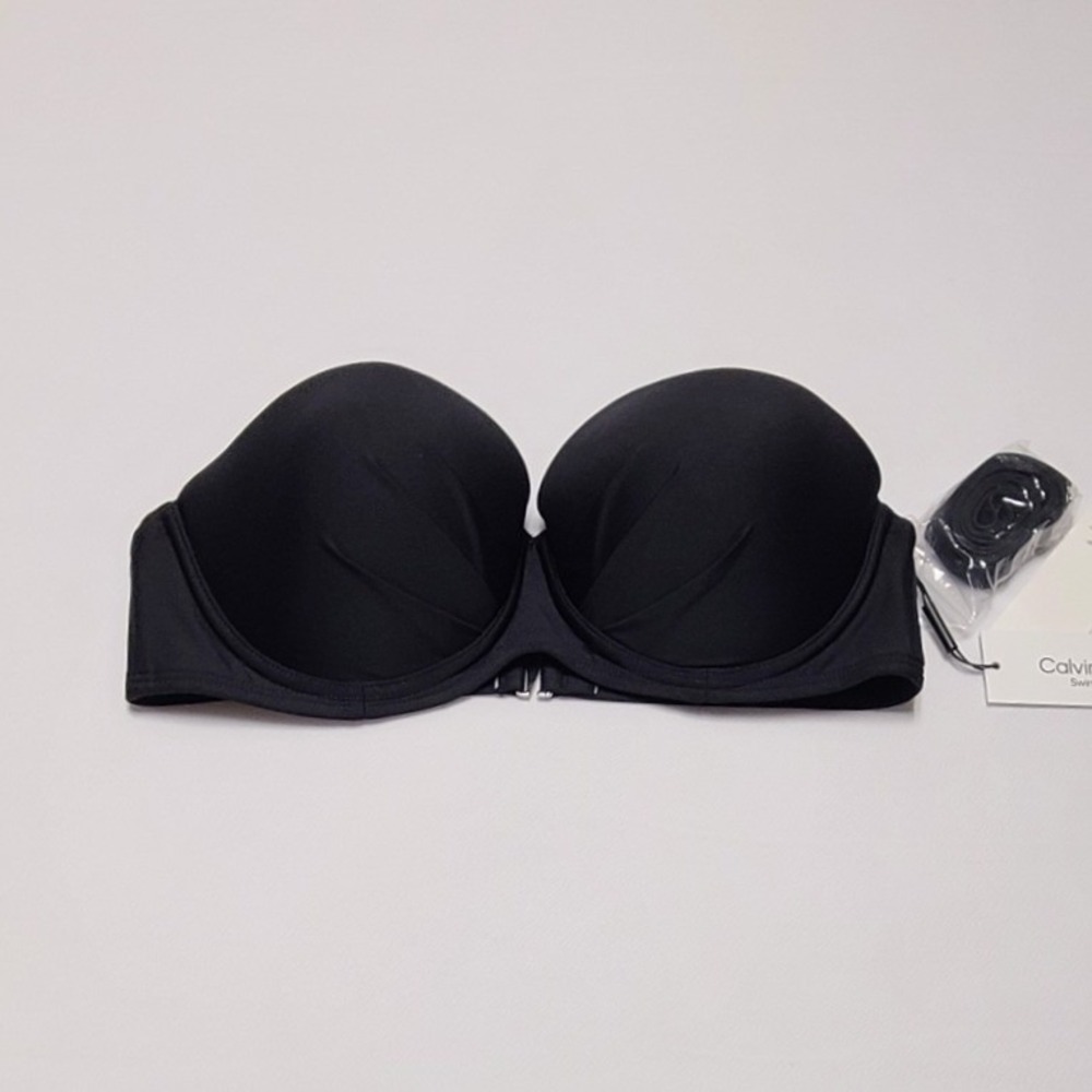 Calvin Klein Women's Black Bandeau Bikini Top Molded Cup Removable Strap Size M